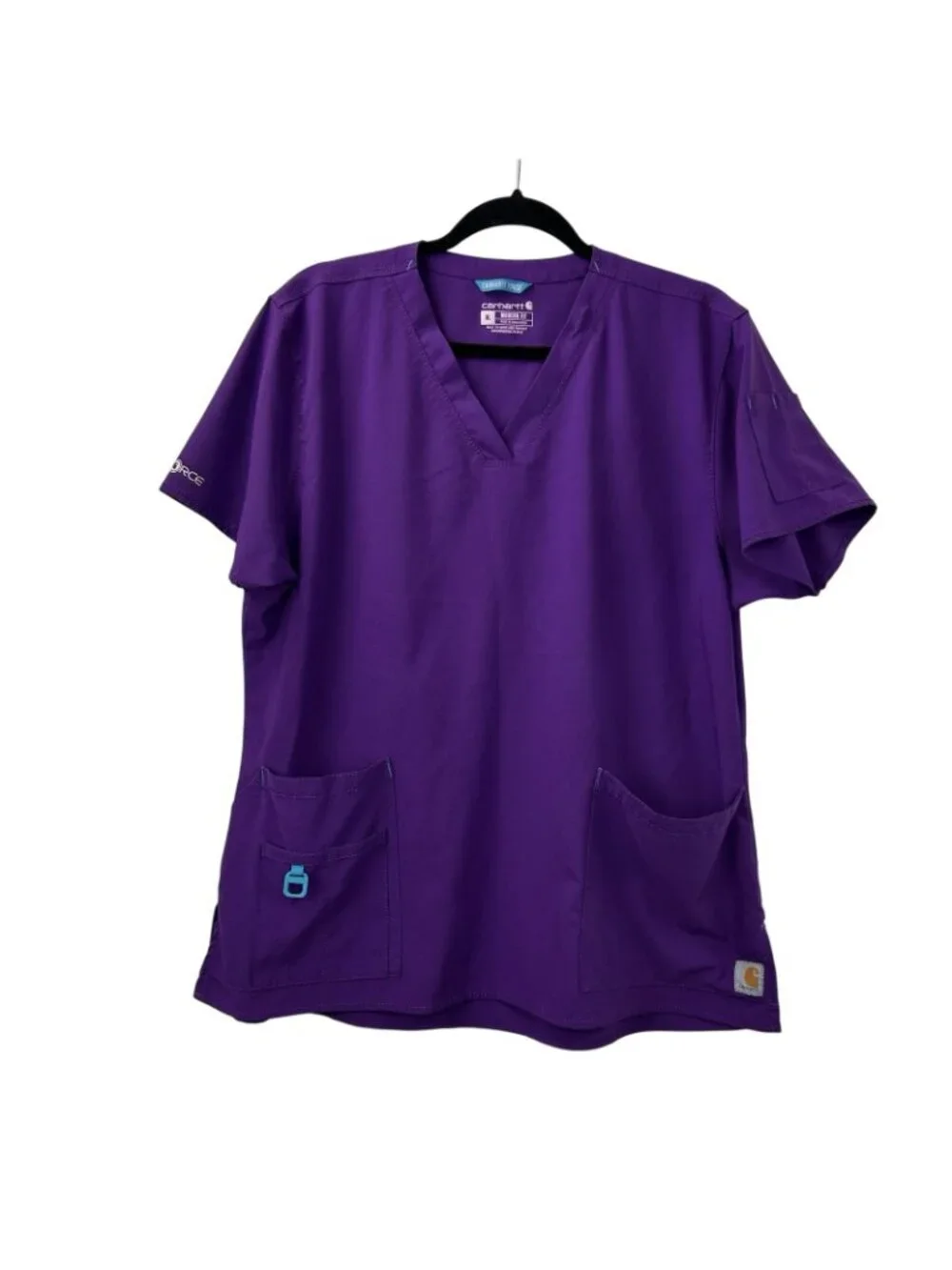 Carhartt Force Modern Fit Scrub Top Womens XL Purple Short Sleeve V Neck Logo - Picture 9 of 15